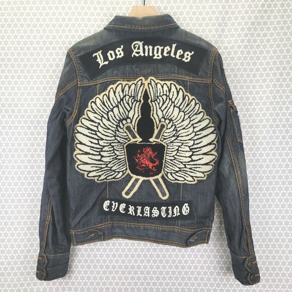 Vintage Y2K Monarchy Los Angeles Denim Jacket Mens Size S/M Grunge Button L/S